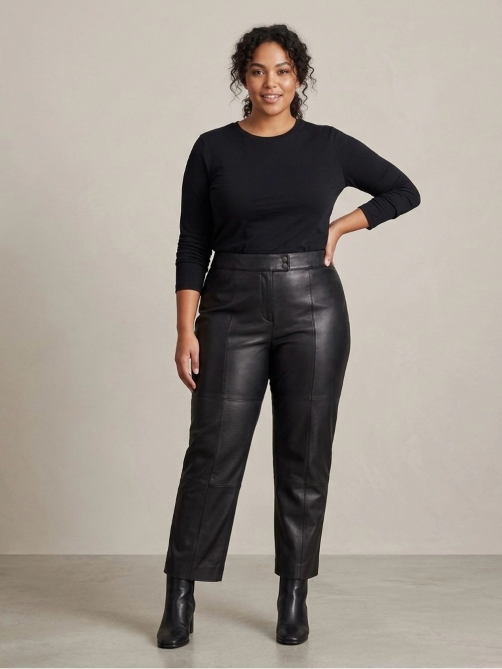 TABOR Vintage Vtg Leather High Rise Straight Leg Pant in Black Plus Size 20